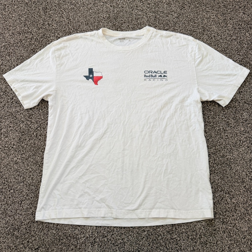 F1 Cota Redbull Racing Max Verstappen Men's Large White T-shirt Hollister Boxy - Picture 2 of 6